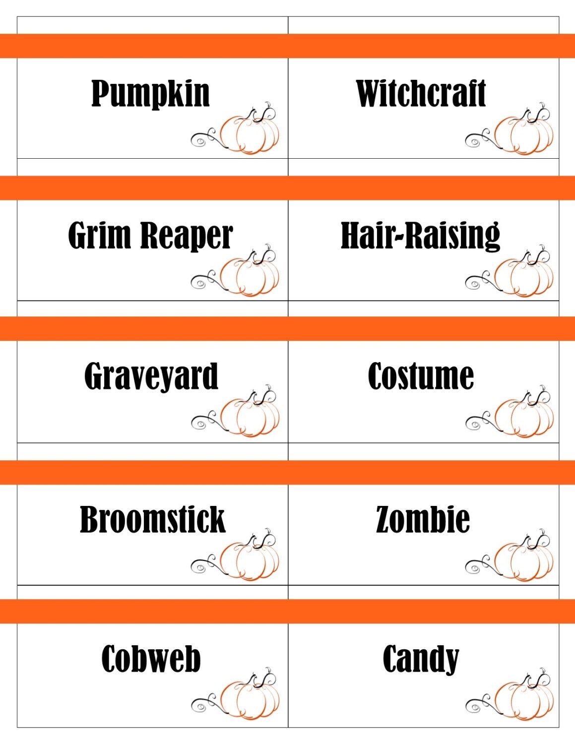 Printable Halloween Game Cards for Pictionary Charades