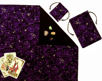 Purple Celestial Stars Tarot Cloth & Tarot Bag Divination Gift Set 3-Piece Runes Cloth Bag