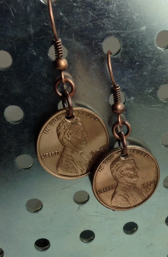 1974 Copper Penny Dangle Earrings