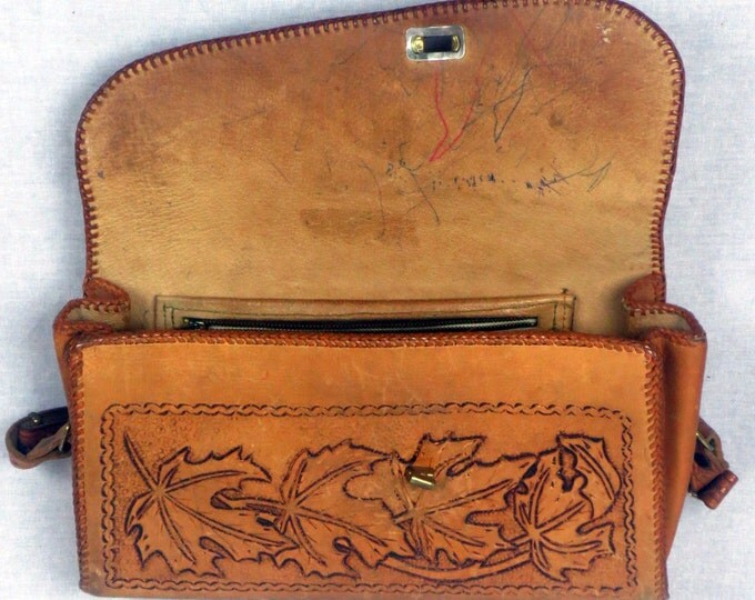 60s southwestern hand-tooled cowhide clutch bag