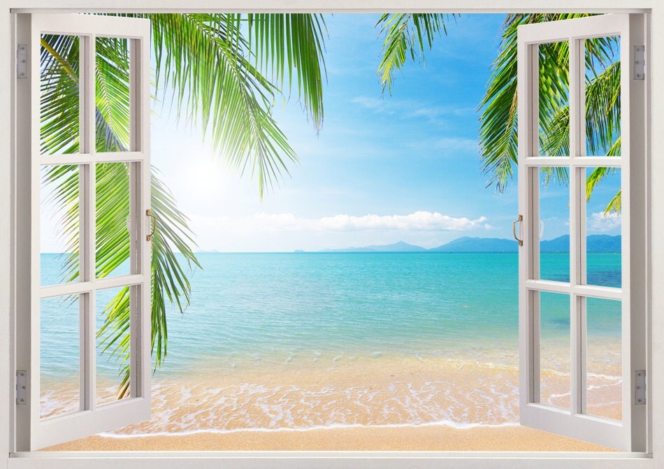 Beach wall decal 3D window tropical coast wall decal for