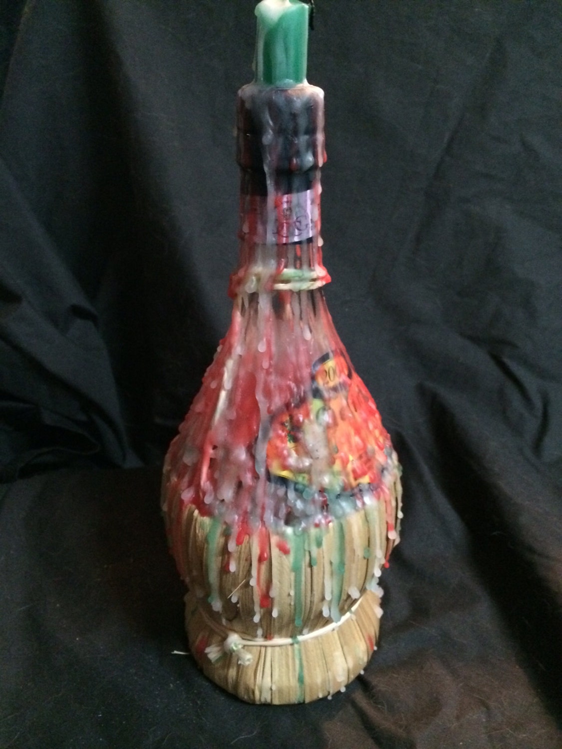 Wine Bottle Candle Italian Chianti Wicker Basket Multi
