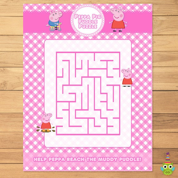 Printable Peppa Pig Maze Easy 2 Pink Checkered | Peppa Pig Birthday ...