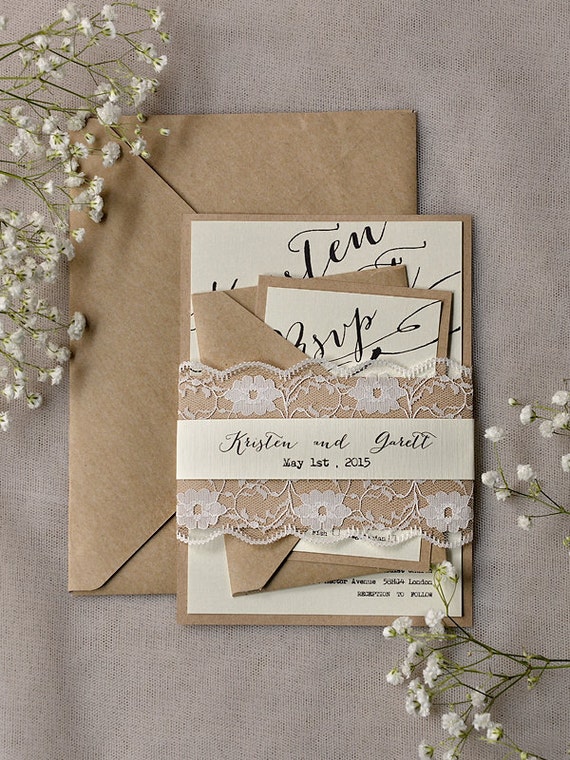 Rustic Lace Wedding Invitations 20 Calligraphy by ...