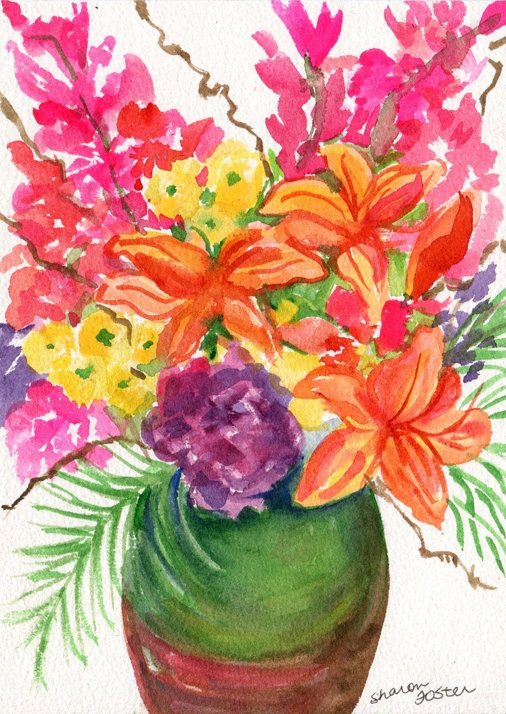 Download Tropical Flowers watercolor painting original flower artwork