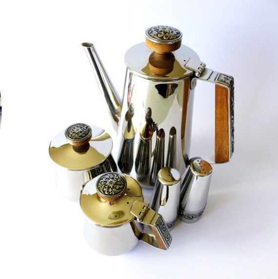 RESERVED Vintage Lucky Wood Florence Stainless Steel Teapot