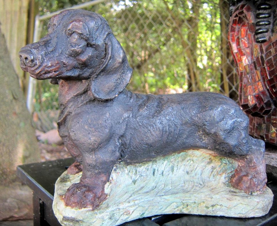 Dachshund Cement Statue Garden Art Acid Stained