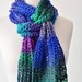 Women's Scarf in Brilliant Mountain Blues, Teal Green, and Purples - Fall Fashion, Lace Scarf, Handknit Scarf. CASCADES