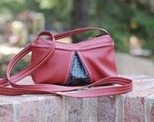 Cross Body Bag - Small Purse - Red Vinyl with Charcoal -