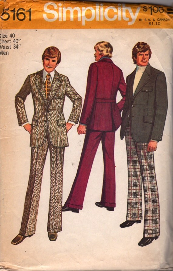 Simplicity 5161 1970s Mens Suit Pattern Cuff Pants and by mbchills