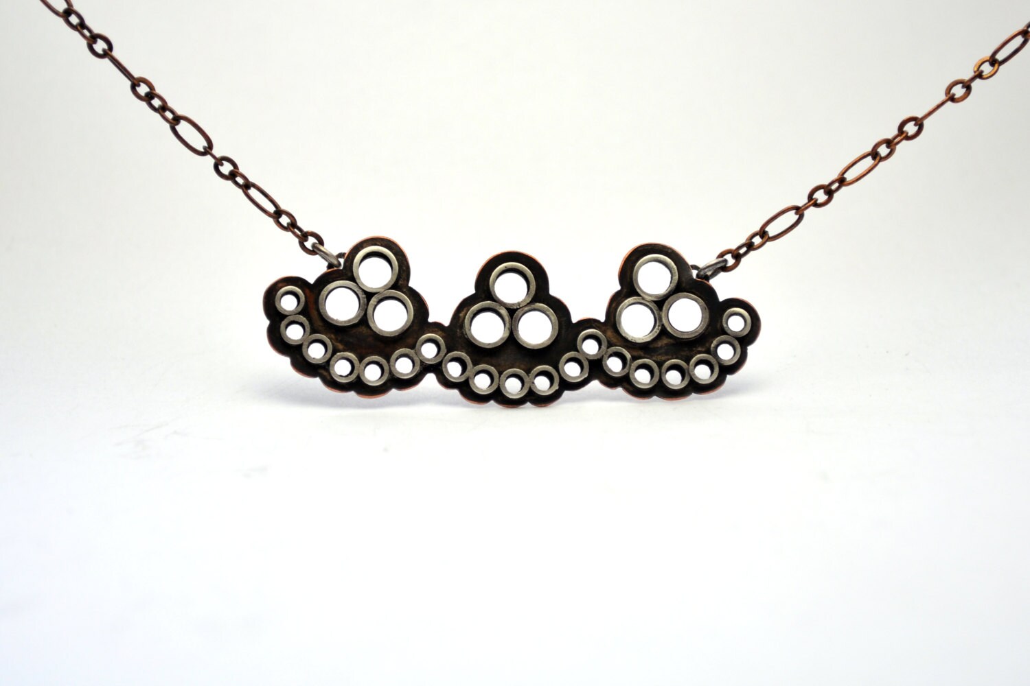 Sale Copper and Silver Eyelet Lace Bib Necklace Oxidized
