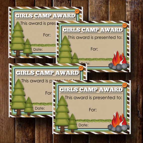 Girls Camp Awards Certificate 4 3 5x5 Cards Instant