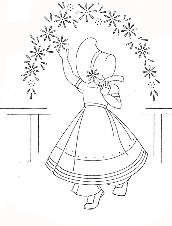 Download Vintage Hand Embroidery PDF File 970 Four Sunbonnet Girls for