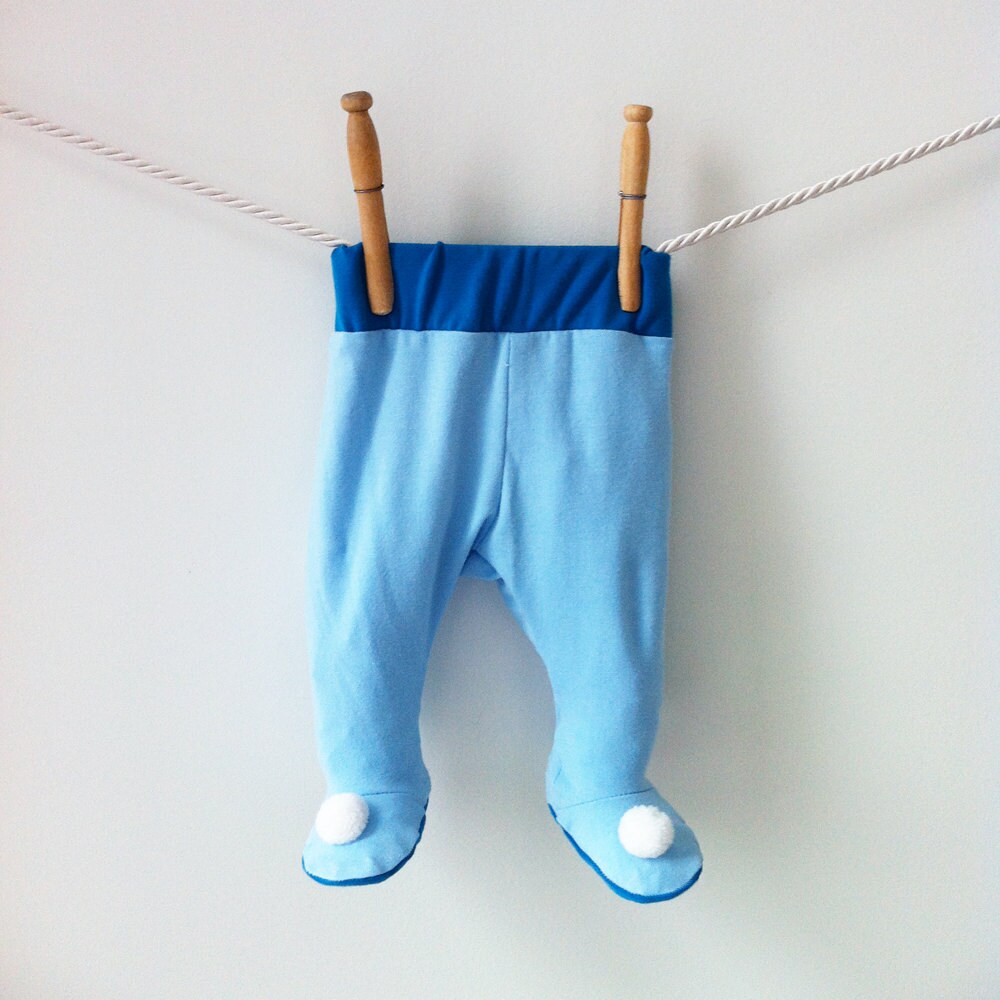 Baby Boy Blue Pompom Footed Pants Baby Footies Newborn