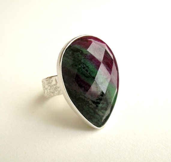 Zoisite With Ruby Ring Sterling Silver Ring With Natural Zoisite With Ruby
