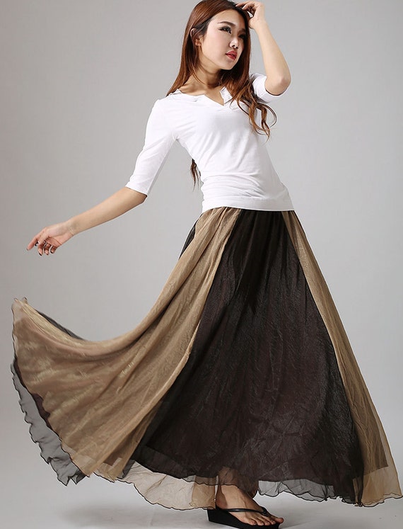 Items similar to patchwork skirt elastic waist maxi skirt woman chiffon ...