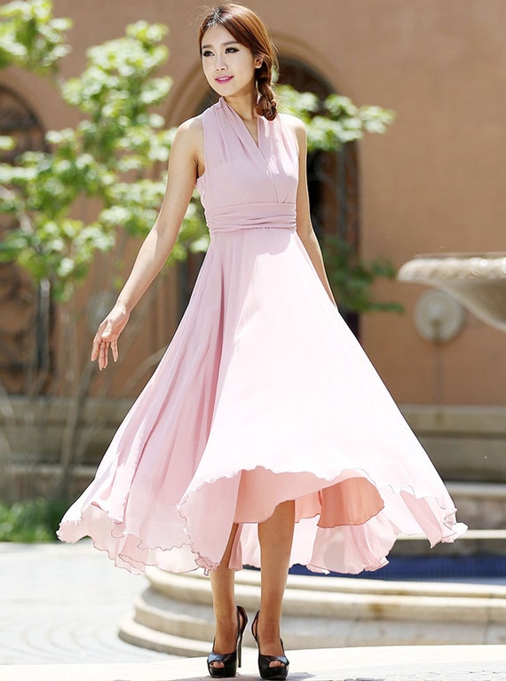 pink dress chiffon dress halter dress wedding dress