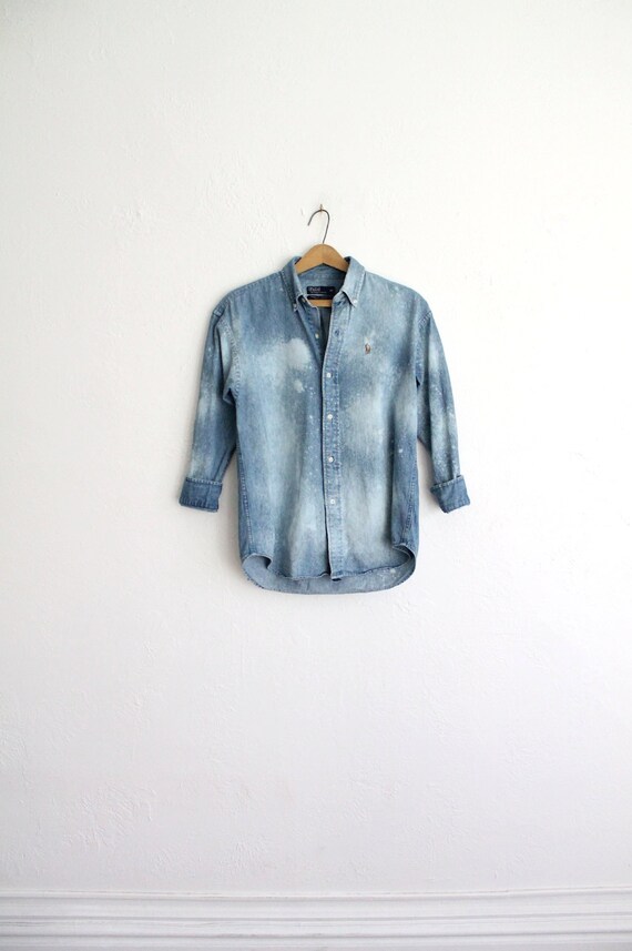 Vintage 90s Bleached Denim Button Up Shirt // by vauxvintage