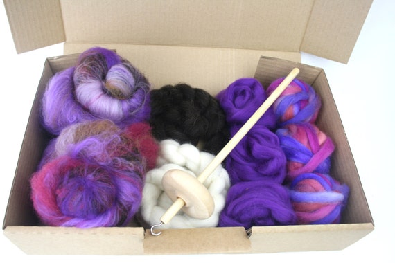 Luxury Drop Spindle Kit - Learn To Spin - Roving, Batt, Fibre, Drop Spindle and beginner instructions