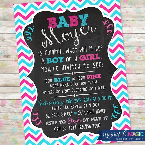 Gender Reveal Chalkboard Boy or Girl Invite with Chalkboard Pink Blue Chevron Invitation Baby Reveal Il_570xn