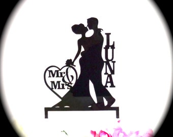 MADE In USA, Silhouette Wedding Cake Topper, Personalized With YOUR Family Last Name, Mr and Mrs Wedding Cake Topper Bride and Groom