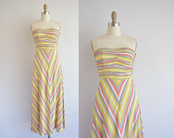 40s chevron stripe dress - 1940s strapless chiffon dress - vintage 1940s dress