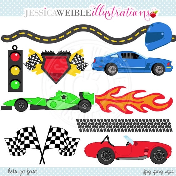 Lets Go FAST Cute Digital Clipart - Commercial Use OK - Racing Clipart, Race Graphics, Checkered Flag, Fomula One, Stock Car Il_570xn
