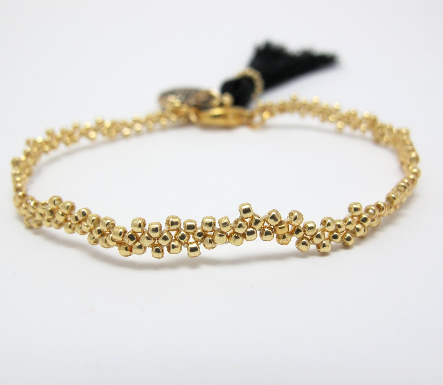 Golden beads minimalist bracelet lace style with 100 silk