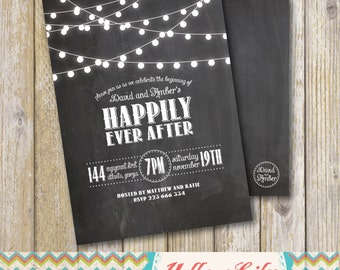Rustic Twinkle Lights Chalkboard Engagement Party Invitation- Chalkboard / Engagement Party / Couples Shower / Festoon Lights