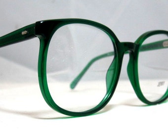 Vintage 80s Large Square Horn Rim Eyeglass Frames. Bright Emerald Green
