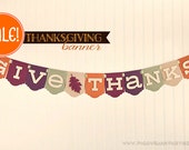 Give Thanks Banner : Classic Mix Thanksgiving Banner // Turkey Day Sign // Holiday Decoration with Fall Leaf & Art Deco Panel // SAMPLE SALE Il_170x135