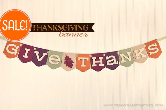 Give Thanks Banner : Classic Mix Thanksgiving Banner // Turkey Day Sign // Holiday Decoration with Fall Leaf & Art Deco Panel // SAMPLE SALE Il_570xn