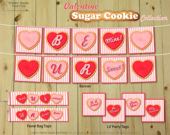 Valentine SUGAR COOKIE Collection : DIY Printable Valentine's Day Party Decoration // Sweet Love & Heart Themed Decor - Instant Download Il_570xn