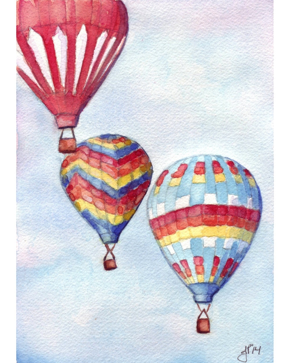 Hot Air Balloons Watercolor Painting Rainbow Hot Air by jojolarue