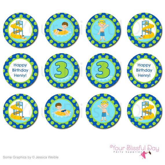 PRINTABLE Boy Waterpark Party Circles (Personalized) Il_570xn