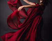 SALE Red dark dress in chiffon with long sleeves  medieval elegant elven elf gothic  goth
