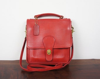 Vintage Coach Station Bag, Red Leather, Small Coach Satchel, Cross Body ...