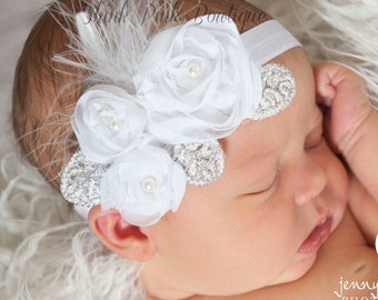 Ivory headband, Baby Headband,Newborn Headband,baby headbands,feather headband,Ivory feather baby headband,Infant headband.Baby Hair Bows.