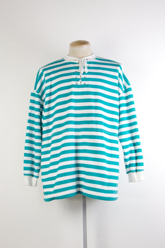 stripe shirt, 1990's 90's teal white striped oversized vintage sweat