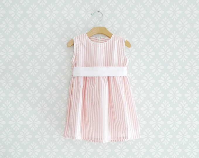 Sleeveless Baby Dress, Pink and White stripes Dress for little girl, Baby Summer dress
