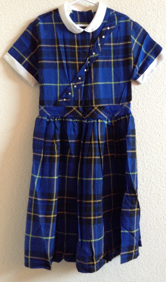 Vintage 60's School Girl's Blue Plaid Dress size 10