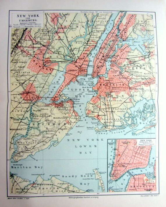 1896 Antique surroundings map print of New by LyraNebulaPrints