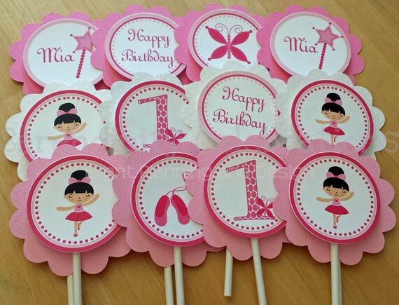 Set of 12 Personalized Pretty in Pink Ballerina Cupcake Toppers - Ballerina Birthday -Ballerina Party -Ballerina Il_570xn