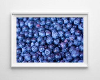 Blue Kitchen Decor Blueberries Food Photography - Farmers Market Kitchen Art, Gifts for Foodies - Small and Large Wall Art Prints Available