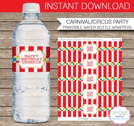 Carnival Water Bottle Labels Or Wrappers Carnival Or Circus Party Instant Download With Water Bottle Wrapper Template