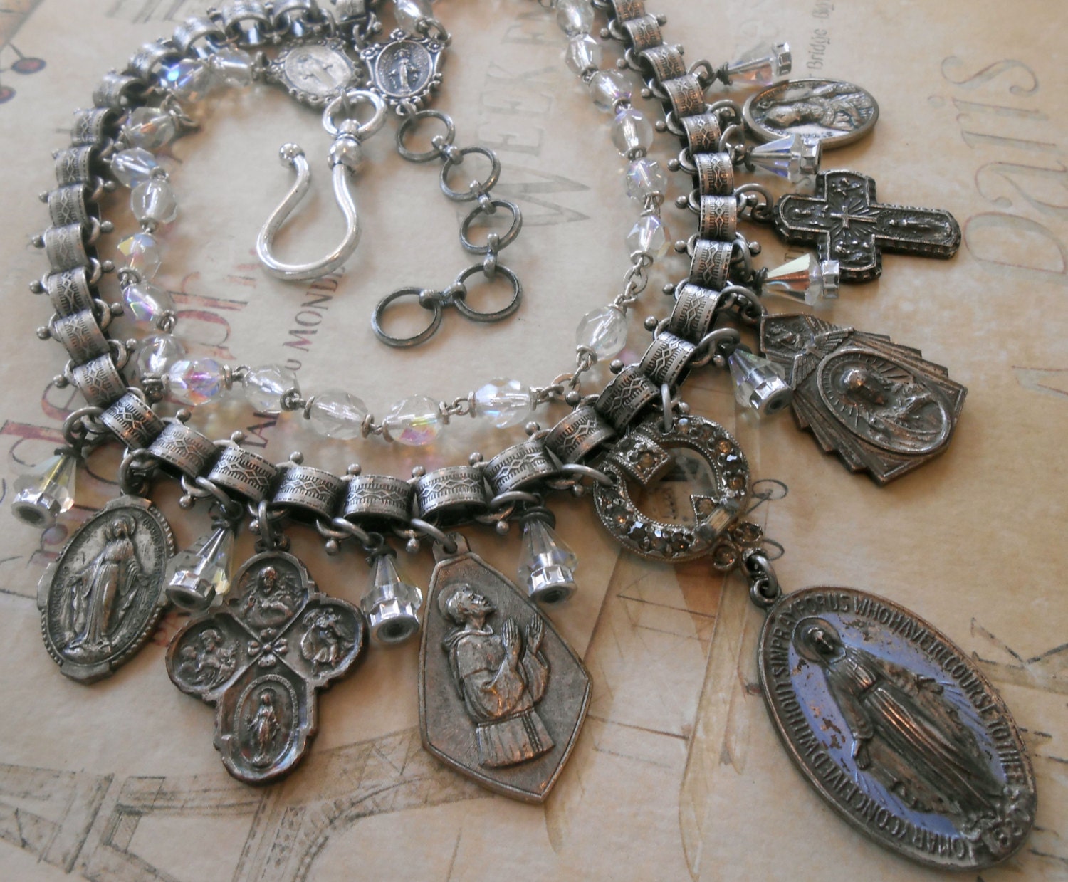 Vintage Religious Medal Charm Necklace Repurposed by Vinchique