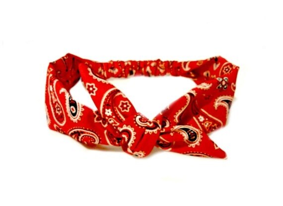 Red Bandana Tie Headband Bow Tie Head Scarf Bandana Paisley