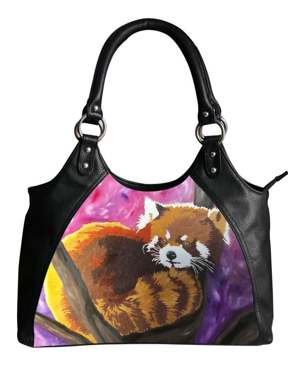 Red Panda Vegan Leather Shoulder Bag Retro Handbag by