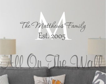 Family Name Wall Decal Last Name Decal Est Date Personalized Family Wall Decal Family Vinyl Lettering Wedding Decals Personalize Monogram