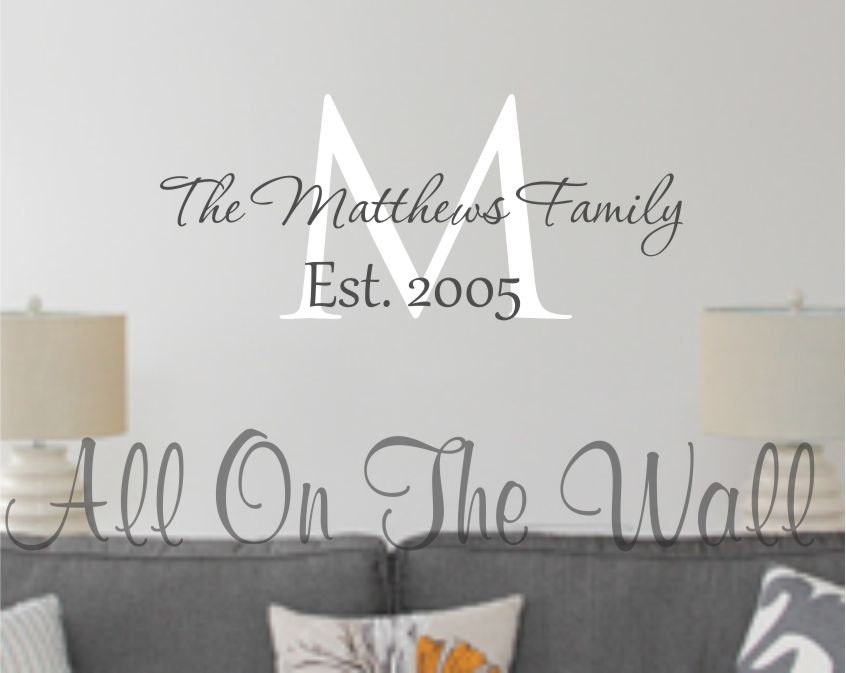 Family Name Vinyl Wall Decal Last Name Est by AllOnTheWallVinyl